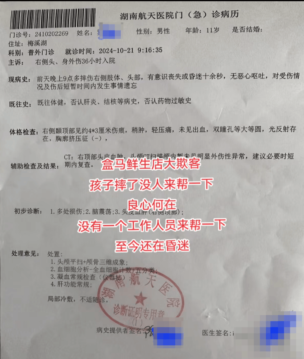 男孩在盒马门店摔倒无人扶母亲砸店？盒马回应：事发后一直在处理，双方未协商一致